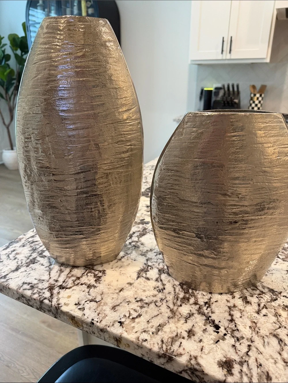 Crate&Barrel Textured Metallic Silver Vases - Pair